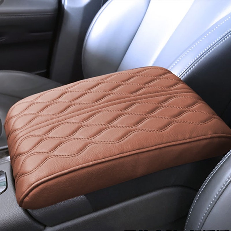 PU Leather Wave Embroider Universal Car Armrest Mat Center Console Arm Rest Protection Cushion Armrests Storage Box Cover Pad