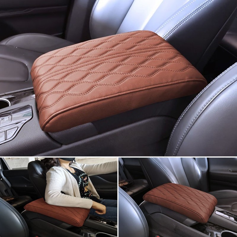 PU Leather Wave Embroider Universal Car Armrest Mat Center Console Arm Rest Protection Cushion Armrests Storage Box Cover Pad