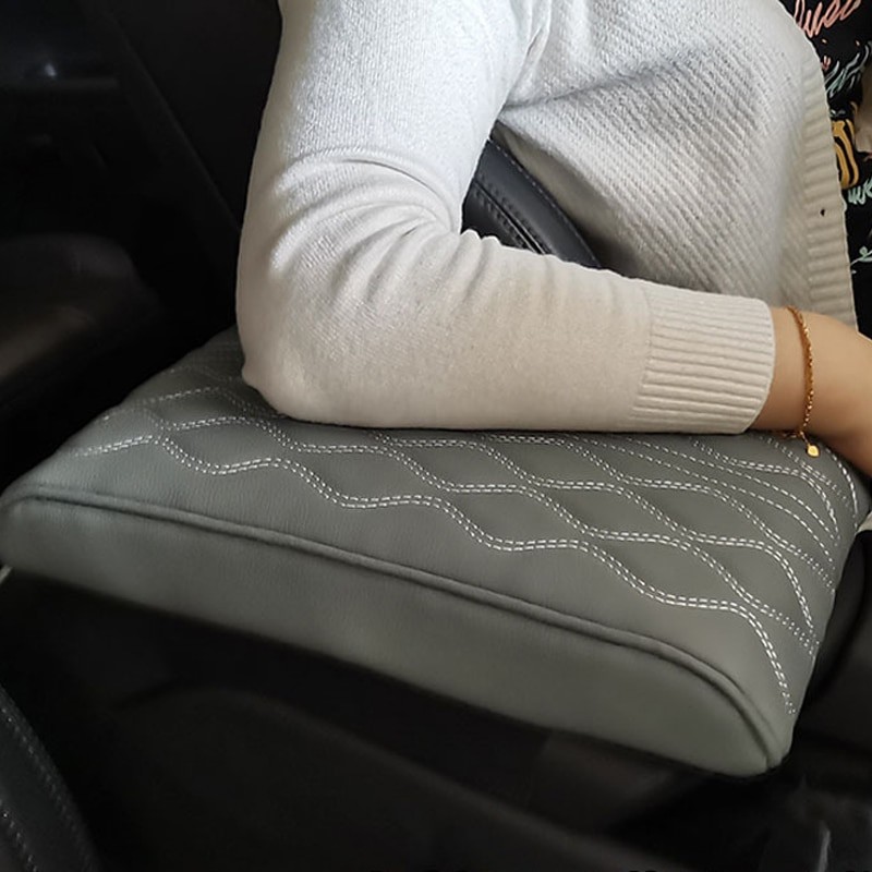 PU Leather Wave Embroider Universal Car Armrest Mat Center Console Arm Rest Protection Cushion Armrests Storage Box Cover Pad