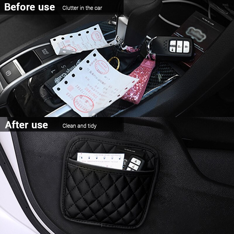 SEAMETAL PU Leather Car Storage Pocket Seat Back/Door/Center Console Organizer for Small Stuff Car Storage Bag