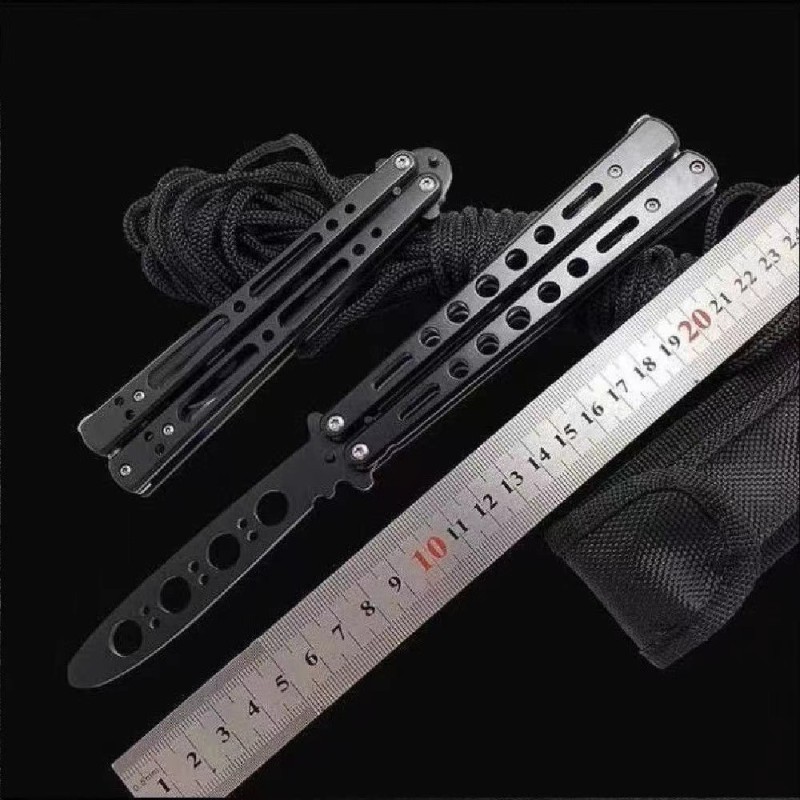 1PC Black Portable Folding Butterfly Knife  Trainer Stainless Steel Pocket Practice Knife Training Tool for Outdoor Games