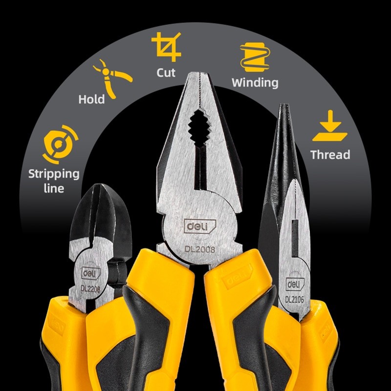 Deli Universal Wire Cutter Diagonal Pliers Crimping Pliers Needle Nose Pliers Multifunctional Hardware Hand Tools Electrician
