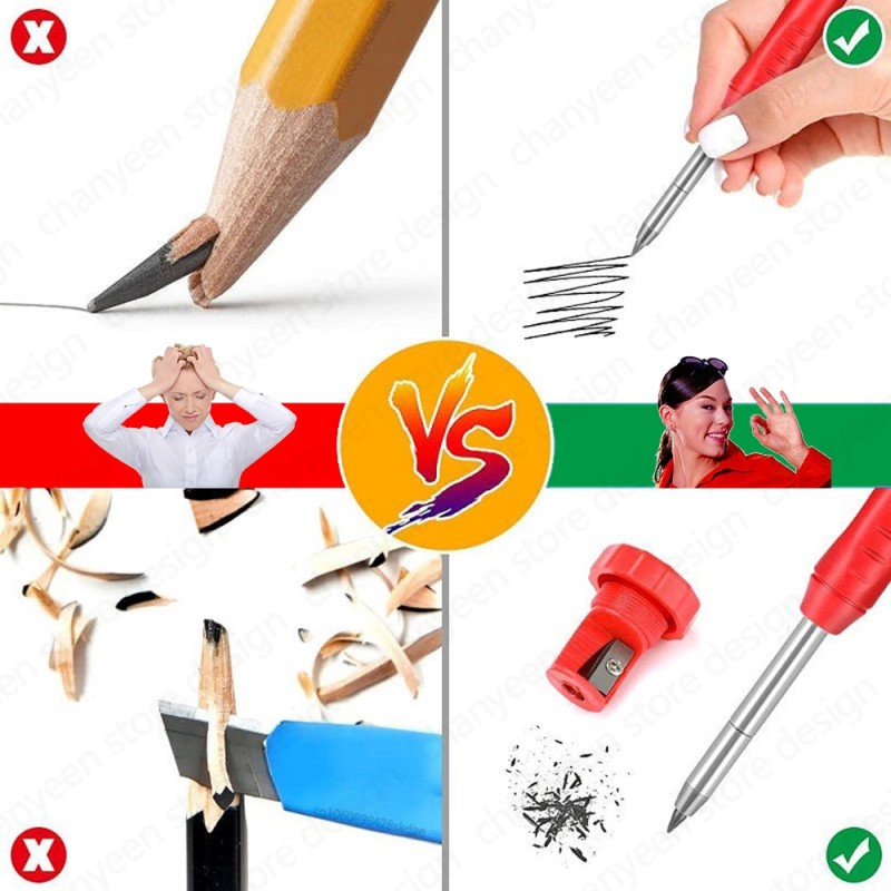 Solid Carpenter Pencil Set Mechanical Pencil 3 Colors Refill Carpentry Marking Scriber Construction Tools Woodworking Tools