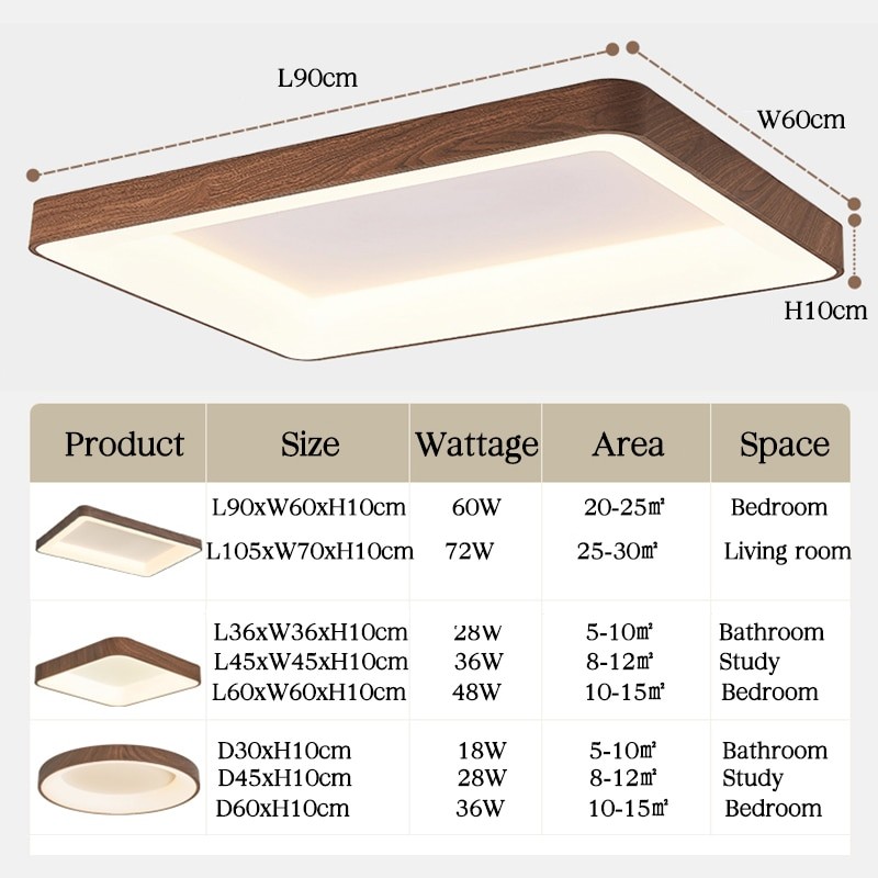 Led Ceiling Lamp For Living Room Bedroom Imitation Wood Grain Ceiling Light Round Rectangle Square Room Decor Lighting Fixture