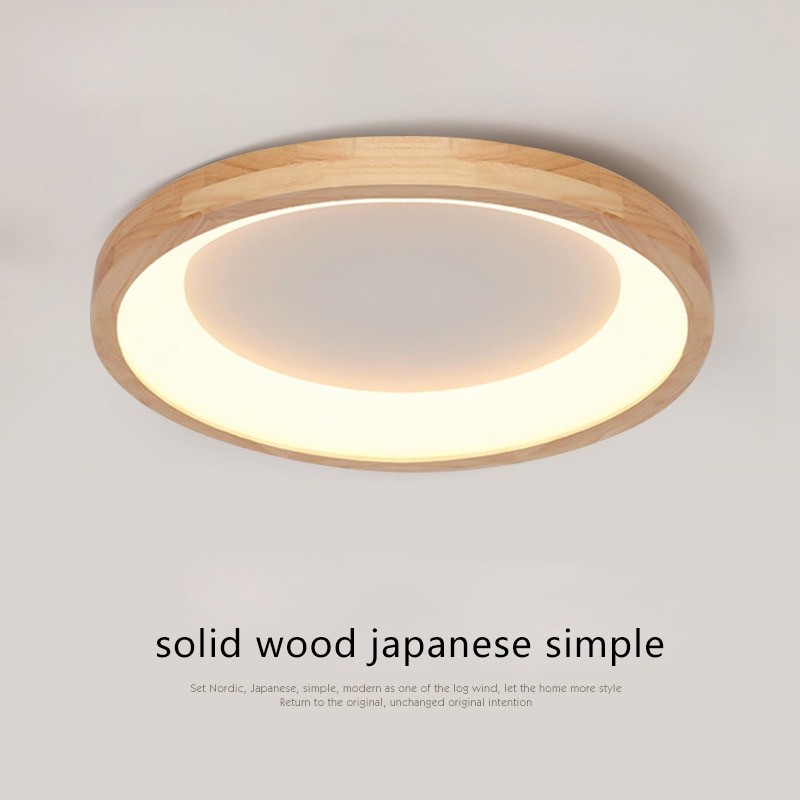 Log Led Ceiling Lamp Bedroom Ceiling Lights Closet Living Room Study Japanese Round Simple Solid Wood Indoor Decoration Luminary