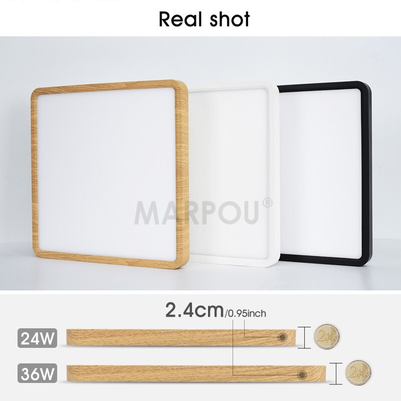 MARPOU 2.4cm Ultra thin led ceiling light Square Wood Grain ceiling lamps for living room 220V 110V led lights for room Bedroom
