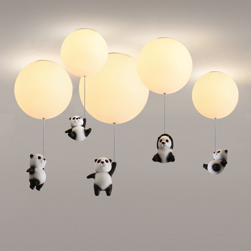 Creative Panda Ceiling Lights Children'S Bedroom Balloon Cartoon Panda Hanging Lamps For Ceiling Study Aisle Ceiling Chandelier