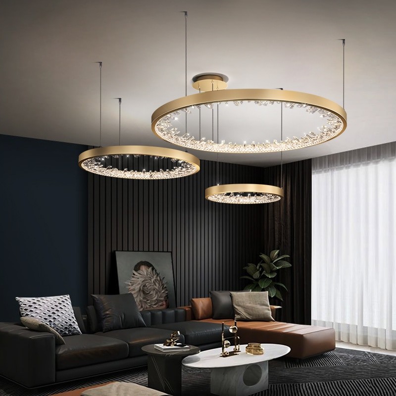Rings Ceiling Chandelier Creative Shape Luxury Crystal Aluminum Body Ceiling Chandelier Dining Living Room Bedroom Home Lighting