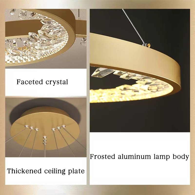 Rings Ceiling Chandelier Creative Shape Luxury Crystal Aluminum Body Ceiling Chandelier Dining Living Room Bedroom Home Lighting