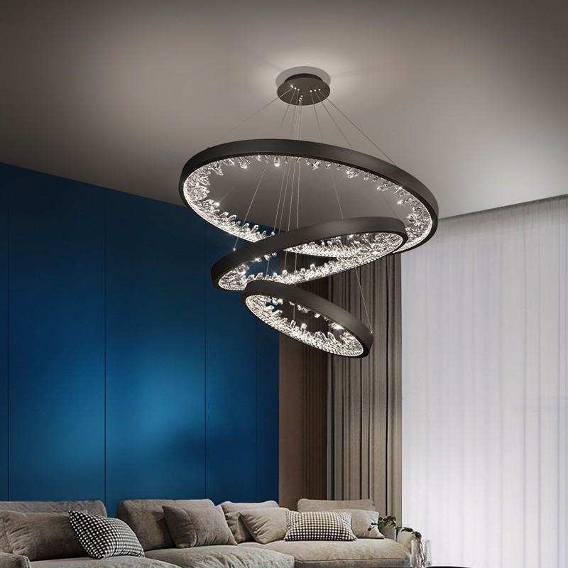 Rings Ceiling Chandelier Creative Shape Luxury Crystal Aluminum Body Ceiling Chandelier Dining Living Room Bedroom Home Lighting
