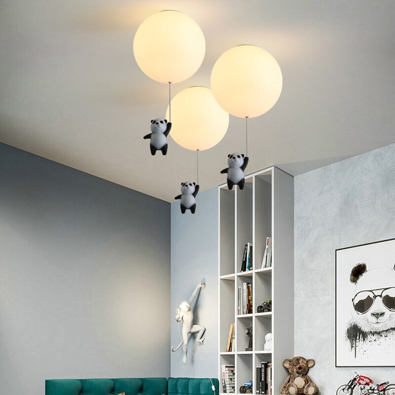 Panda Bedroom Pendant Lights Children'S Room Balloon Cartoon Hanging Lamps For Ceiling Aisle Living Room Nursery Chandelier