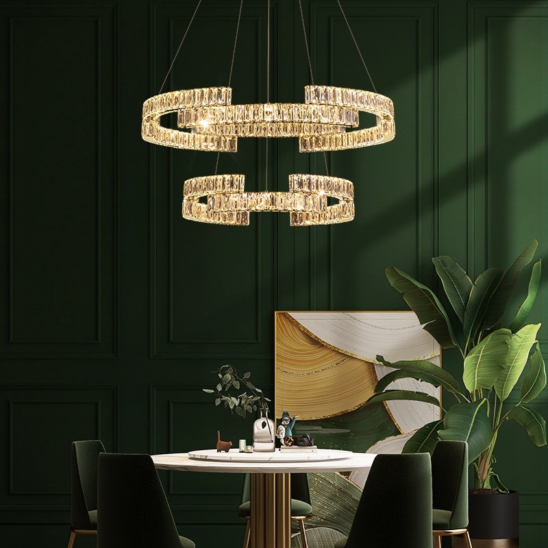 Modern LED Crystal Chandelier for Living Room Gold Ring Luxury Rings Lustre Chandeliers Home Deco Ceiling Hanging LampFixtures