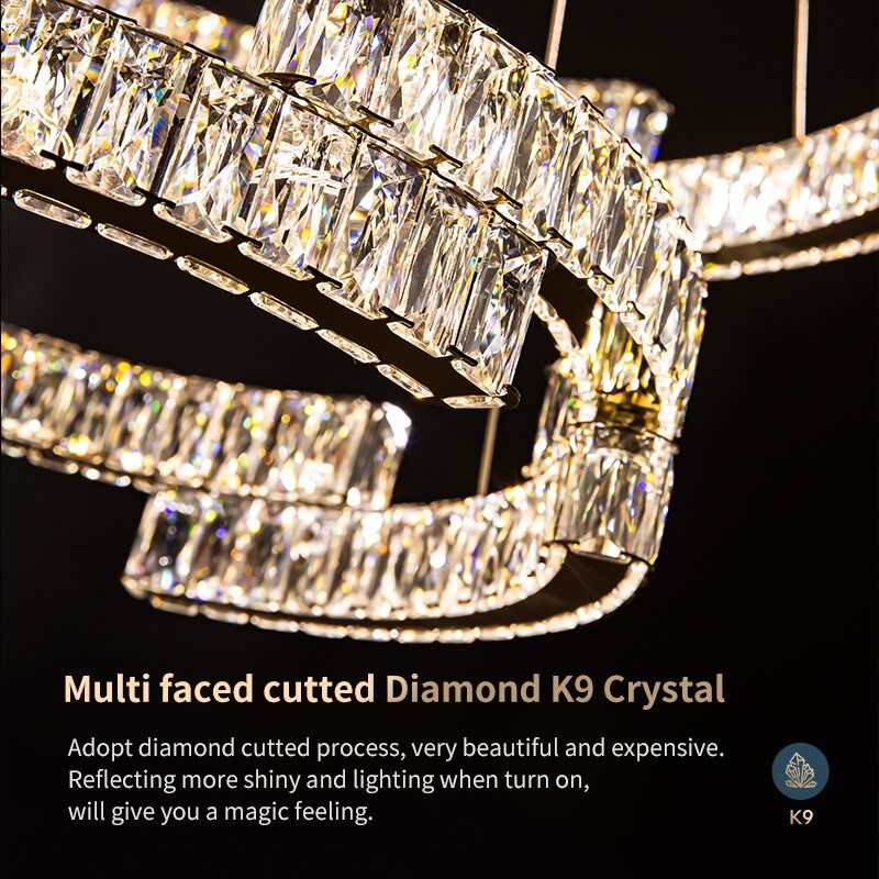 Modern LED Crystal Chandelier for Living Room Gold Ring Luxury Rings Lustre Chandeliers Home Deco Ceiling Hanging LampFixtures
