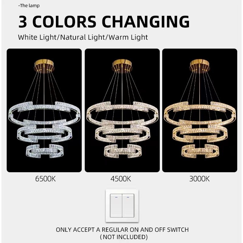Modern LED Crystal Chandelier for Living Room Gold Ring Luxury Rings Lustre Chandeliers Home Deco Ceiling Hanging LampFixtures