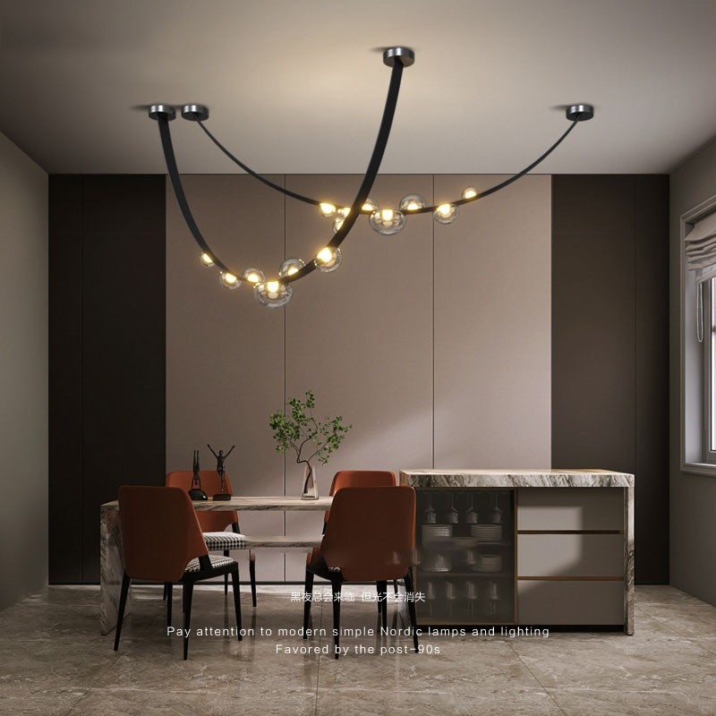 Kobuc Modern LED Chandelier Light Creative 3M Leather Hanging Lamp for Villa Dining Room Bar Clear/Gray Glass Chandelier Fixture