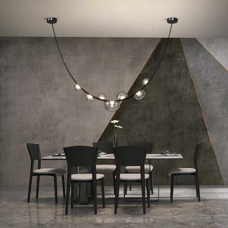 Kobuc Modern LED Chandelier Light Creative 3M Leather Hanging Lamp for Villa Dining Room Bar Clear/Gray Glass Chandelier Fixture