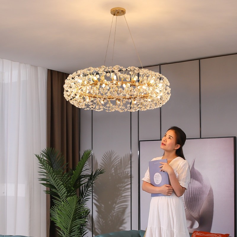 Nordic Modern Minimalist Atmosphere Dandelion Living Room Chandelier Bedroom Luxury K9 Crystal Starry Restaurant Pendant Lights