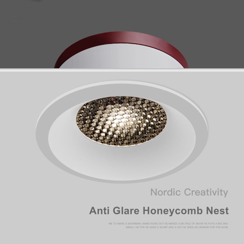 Recessed Ceiling Led Downlight Dimmable Reticular Downlight 5W 12W 15W Anti-Dazzle Corridor Channel Light and Lighting AC85-265V