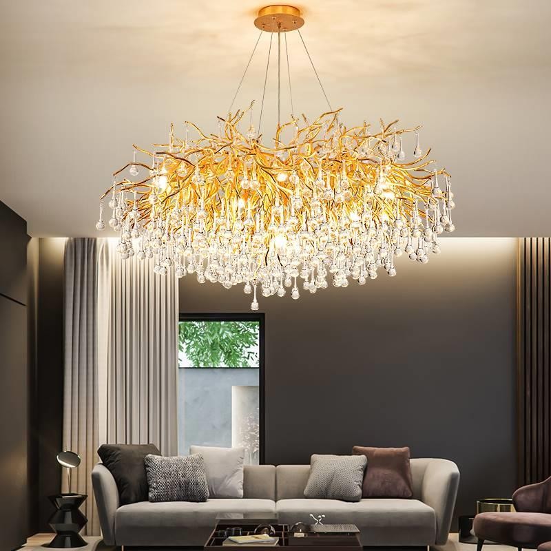 Modern Chrome Gold Crystal Chandeliers For Dining Room Luxury Branches Crystal Chandelier Living Room Decoration Bedroom Lustre