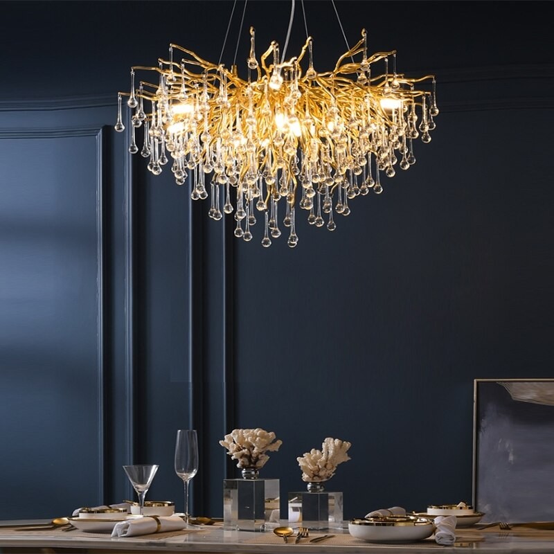 Kobuc Luxury Gold Living room Chandelier Shiny K9 Crystal Chandelier Fixture 60/80cm for Bedroom Cloth Shop Dining Room Bulb in