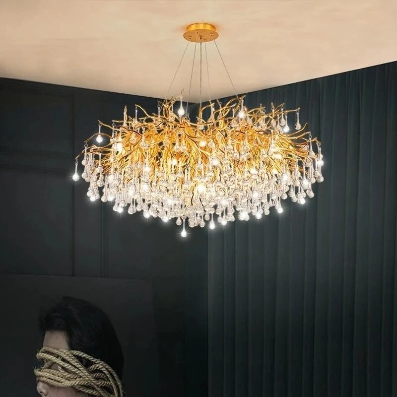 Kobuc Luxury Gold Living room Chandelier Shiny K9 Crystal Chandelier Fixture 60/80cm for Bedroom Cloth Shop Dining Room Bulb in