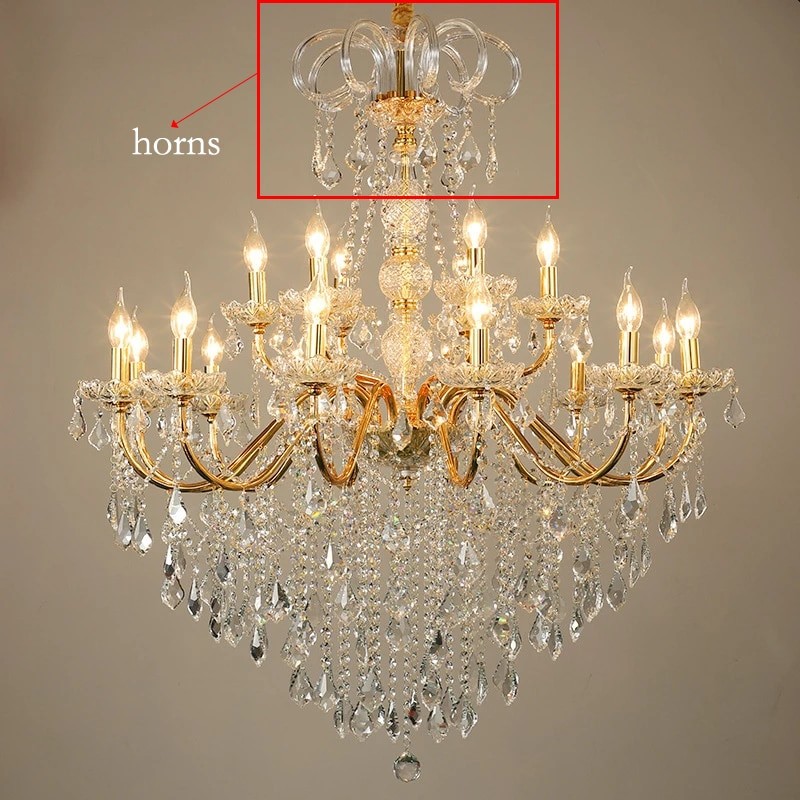 Living Room Chandelier Golden Wrought Iron Crystal Pendant Lamps For Ceiling Bedroom Living Room Hall Suspension Luminaire