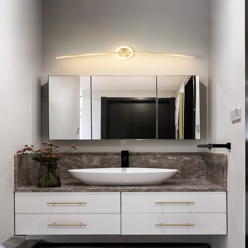 Mirror headlight light luxury minimalist gold line bathroom toilet led light simple modern dresser fill light
