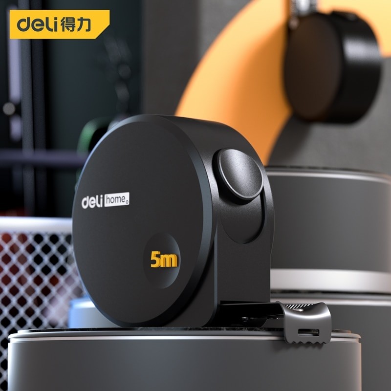 Deli Tools 5M Black Steel Material Measuring Tape Measure Multifunctional Household Woodworking Portable Measuring Tool