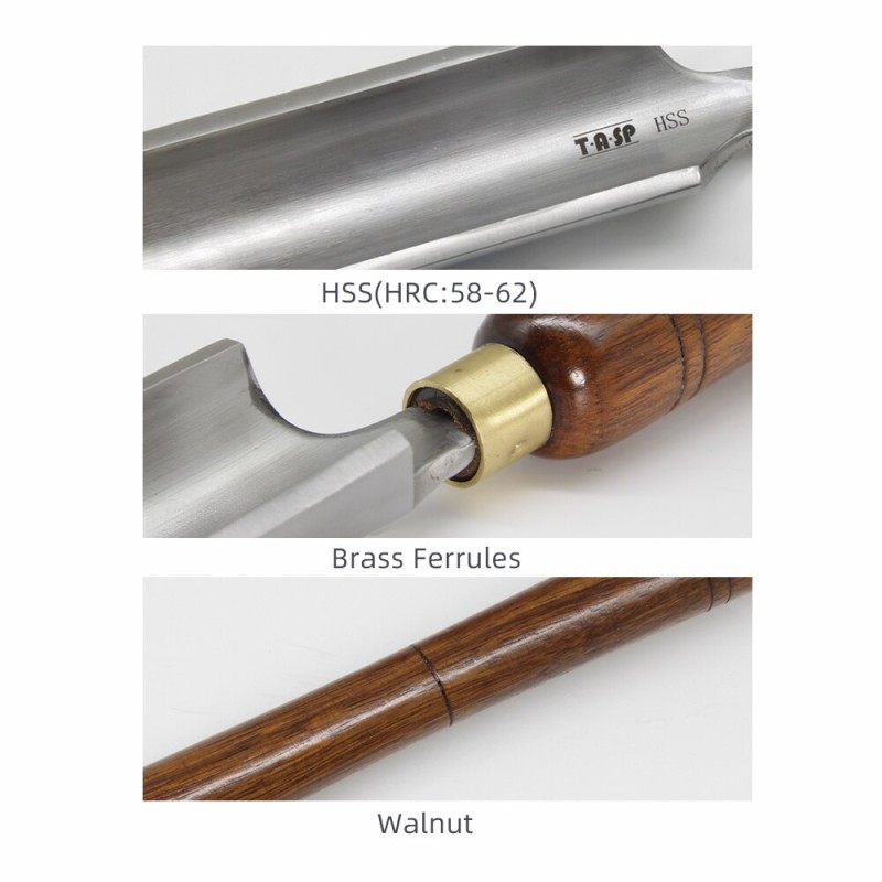 TASP HSS Woodturning Gouge Wood Lathe Turning Tools Spindle Bowl Carpentry Chisel with Walnut Handle for Woodworking