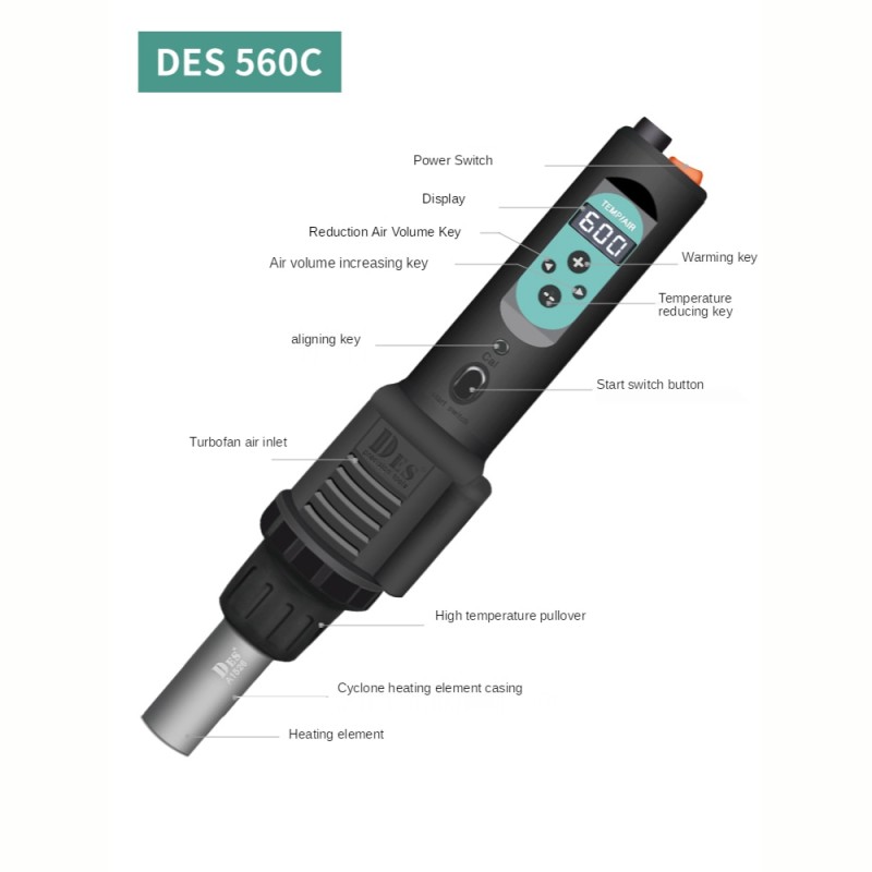 DES 560B Portable Soldering Hot Air Gun Digital Display Heat Gun Original German Brand DES 560C 80-600 560W Rework Station
