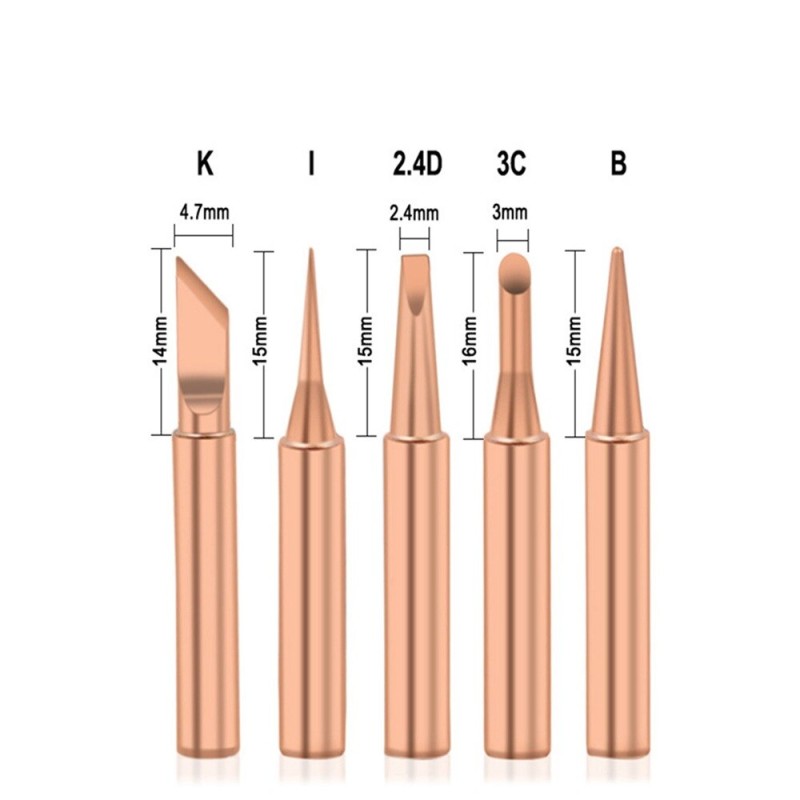 Copper Iron Tip I+B+K+2.4D+3C Set 900M-T Welding Head Iron Welding Tip Head Tools Inside Hot Bare Copper Electric Soldering Iron