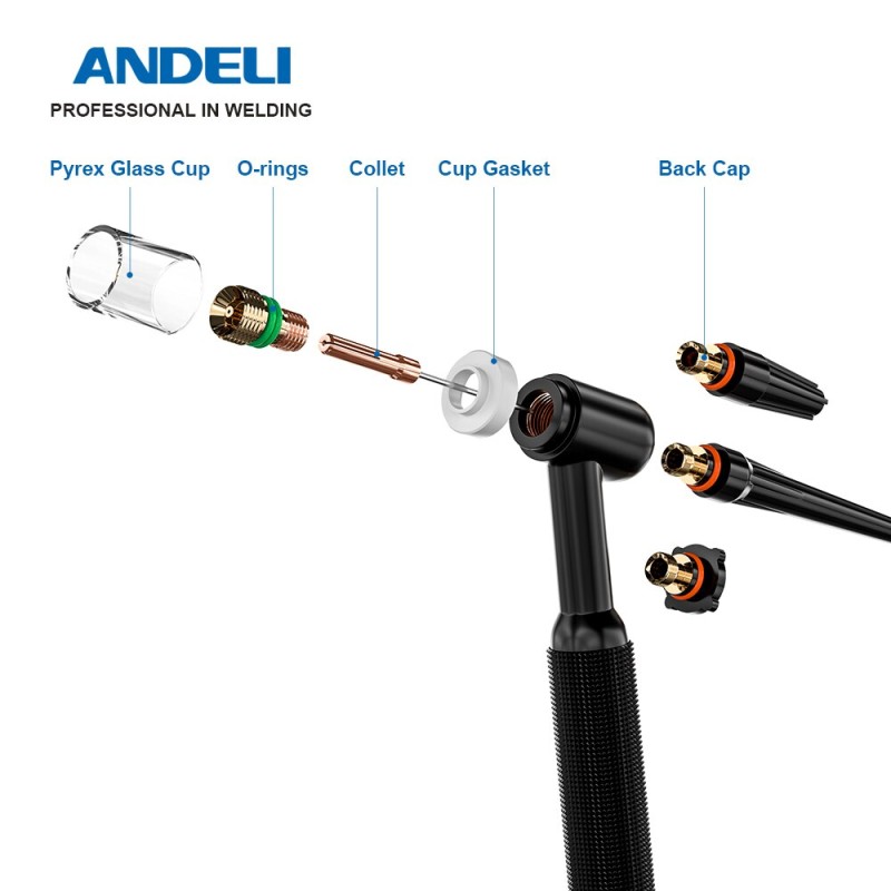 ANDELI 22PCS Welding Accessories Stubby Gas Lens For TIG Welding torch WP-17/18/26 Pyrex Glass Cup Kit