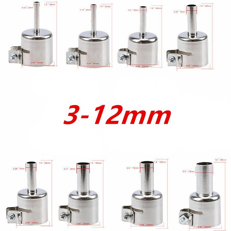 1pc 3-12mm Universal Heat Gun Resisting Nozzles Hot Air Guns Silver for 850 852 Series Nozzles Solder Welding Nozzles Kit