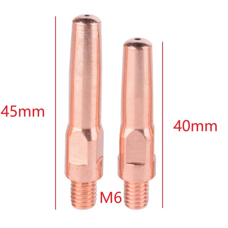 M6x40 M6x45 E-cu Red Copper Brass Metric M6 Thread Length 40 45 mm CNC Made Contact Tip Nozzle Mig Gun Welding Torch Part