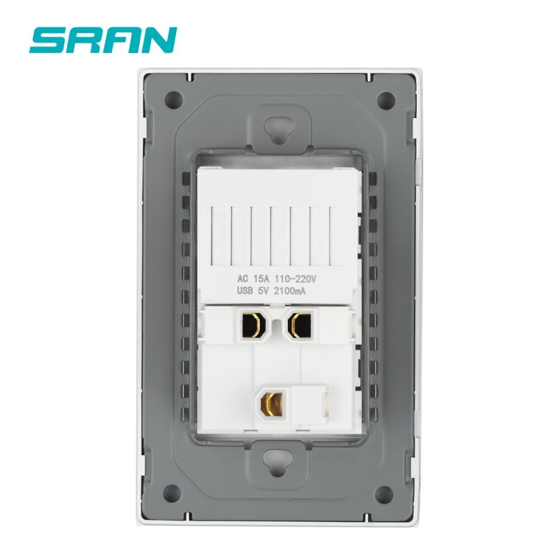 SRAN US Standard Usb C wall outlet,220V Electric socket With TYPE-C 2.1A White/Black/Gray PC Flame Retardant Panel 118mm*76mm