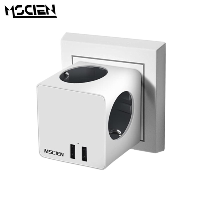 MSCIEN Rubik's Cube Design Electric Socket Europe Wall Power Strip Smart Outlet Extension Adapter USB Ports EU Plug Charger