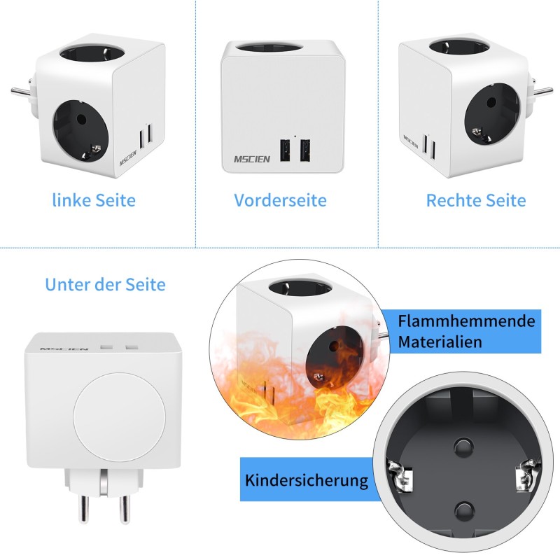 MSCIEN Rubik's Cube Design Electric Socket Europe Wall Power Strip Smart Outlet Extension Adapter USB Ports EU Plug Charger
