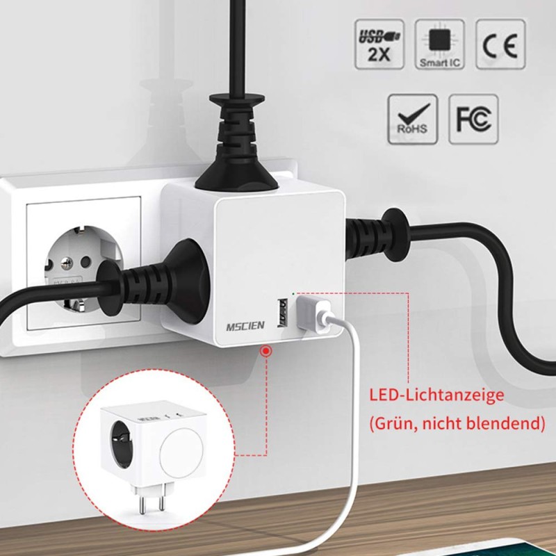MSCIEN Rubik's Cube Design Electric Socket Europe Wall Power Strip Smart Outlet Extension Adapter USB Ports EU Plug Charger