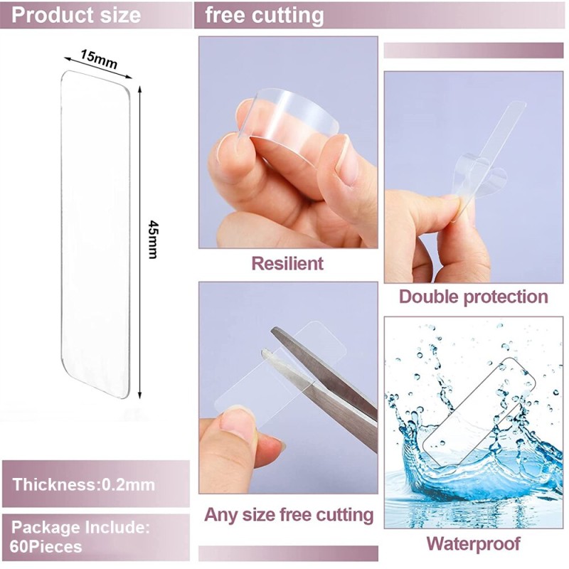 TFAAI Double-sided Adhesive Tape Square Ultra-strong Waterproof Transparent Non-marking Stickers Tape 60Pcs/Box
