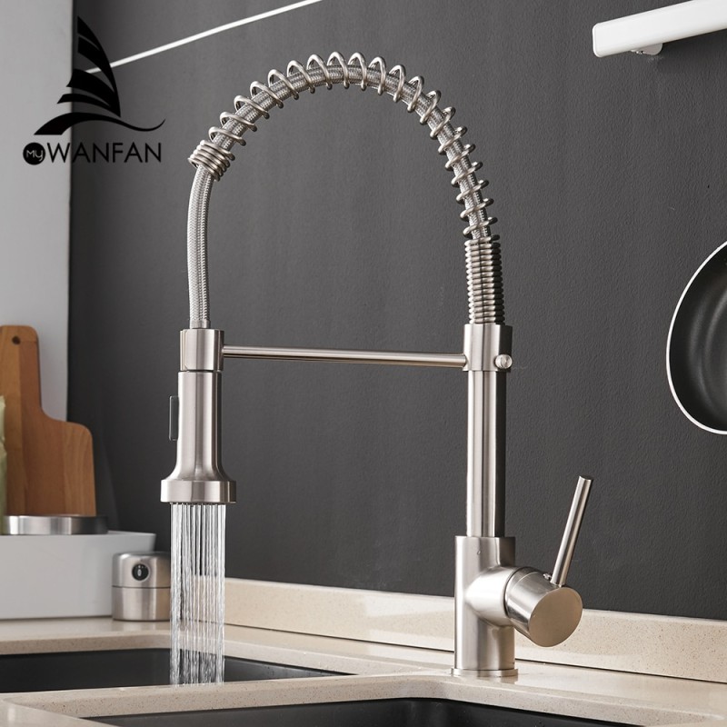 Israel G3/8 Kitchen Faucets Brush Brass Faucets for Kitchen Sink Pull Out Spring Spout Mixers Tap Hot Cold Water Crane
