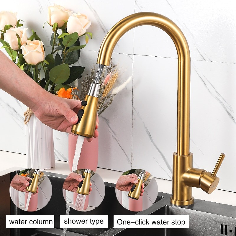 ULA Black Brushed Kitchen Faucet Pull Out Spout Kitchen Sink Mixer Tap Stream Sprayer Head 360 Rotation Kitchen Faucet Torneira