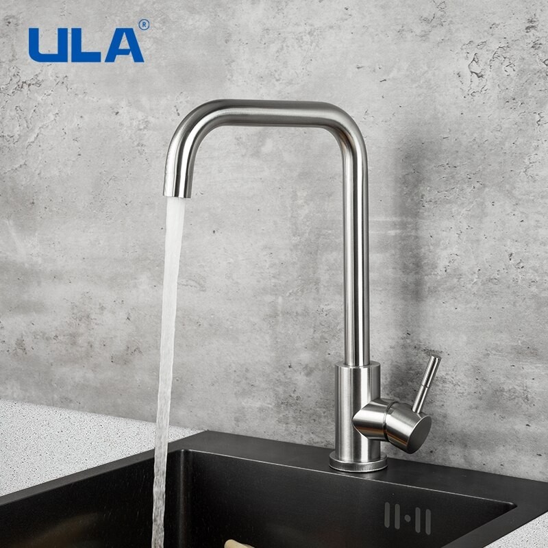 ULA Kitchen Faucet Stainless Steel Kitchen Sink Mixer Tap Single Hole Hot and Cold Water Taps Black/Gold Mixer Deck Mounted