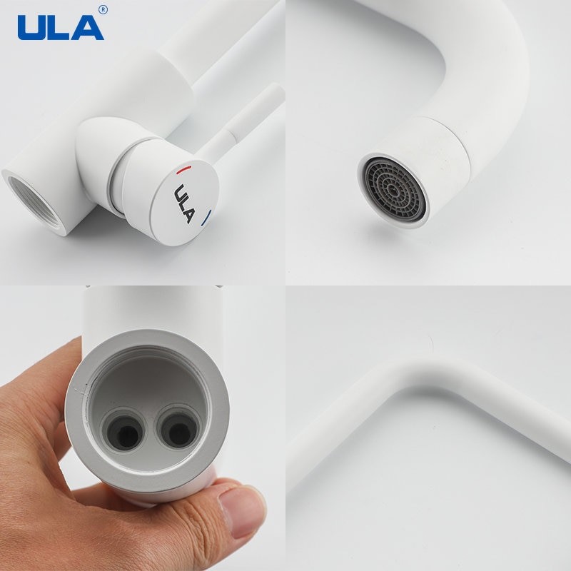 ULA Simple White Kitchen Faucets Stainless Steel 360 Rotate Kitchen Faucet Deck Mount Cold Hot Water Sink Mixer Taps Torneira