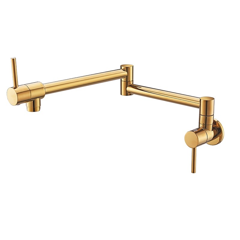 Tuqiu Pot Filler Tap Wall Mounted Foldable Kitchen Faucet Single Cold Single Hole Rose Gold Sink Tap Rotate Folding Spout  Brass