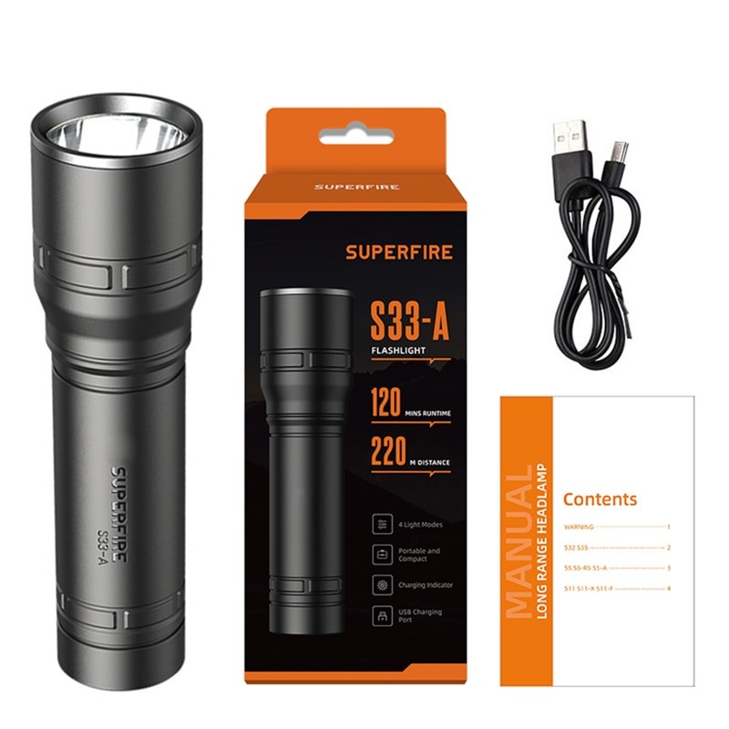 Flashlight S33 Mini Portable Led Strong Hunting Police Torch USB Rechargeable Powerful Tactical