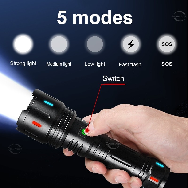 600W Ultra Powerful Led Flashlight Tactical Torch Usb Rechargeable Flash Light 18650 XHP360 Camping Lantern Waterproof Hand Lamp