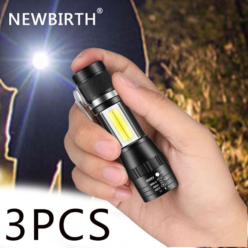 Portable LED Flashlight XPE COB Light Rechargeable Flashlight Built-in Battery Zoom Flashlight 3 Mode Ã¢â‚¬â€¹Anti-slip And Water