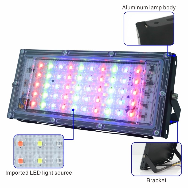 2pcs/lot 50W LED RGB Flood Light Lamp AC 220V Outdoor Floodlight IP65 Waterproof Reflector Led Spotlight with Remote Control