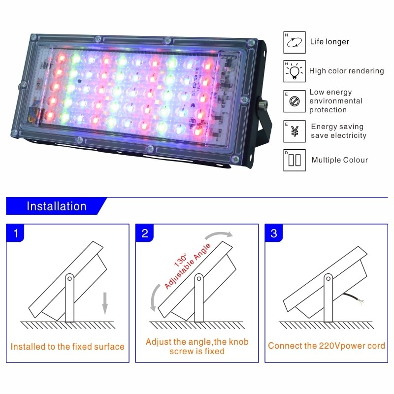 2pcs/lot 50W LED RGB Flood Light Lamp AC 220V Outdoor Floodlight IP65 Waterproof Reflector Led Spotlight with Remote Control
