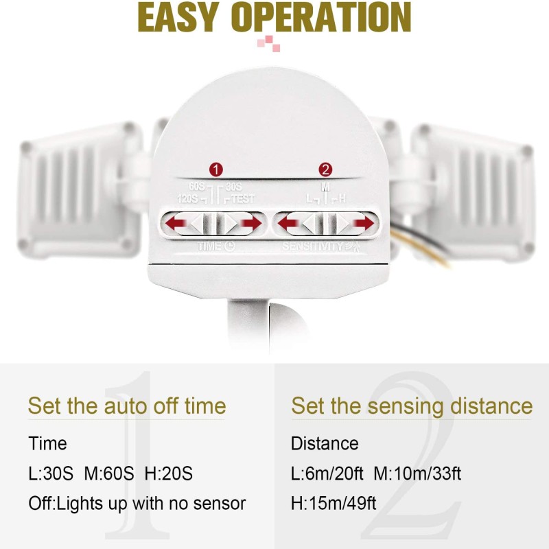230V 3 Head LED Security Light 42W Motion Sensor Lights Outdoor Adjustable Flood Lights IP65 Waterproof 3000LM 6000K